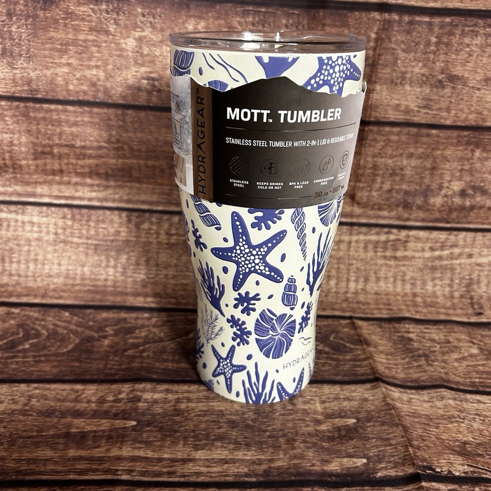 Hydragear Mott Tumbler Durable Stainless Steel Coastal Shell 30 Oz 12 Hours Cold